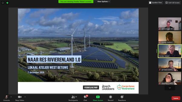 Screenshot van de online bijeenkomst in West Betuwe.